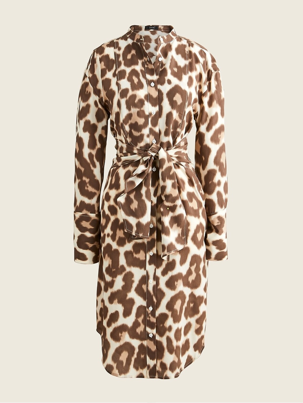 J. Crew Tie-Front Silk Shirt-Dress In Dusty Leopard